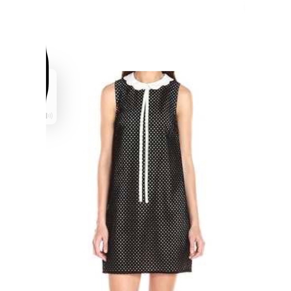 Sleeveless Black Polka Dot Shift Dress with White Collar